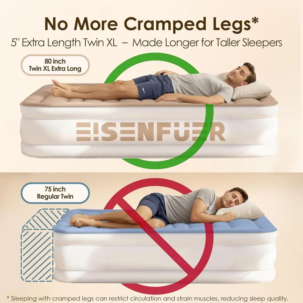 Extra Long Twin XL Inflatable Bed with Pump, Portable Air Mattress for Camping, Sleepovers, and Moving - Image 2